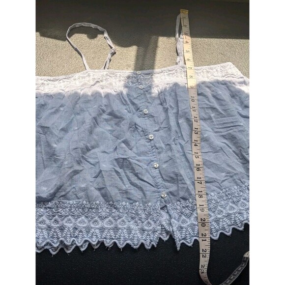 Joie Tank Top Blue Embroidered 100% Cotton Button Front Semi-Sheer Medium - Picture 8 of 12